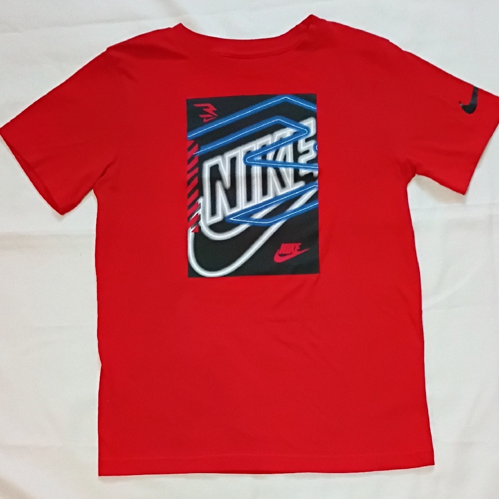 Nike Red Short-Sleeve Tee with Blue & Black Graphic